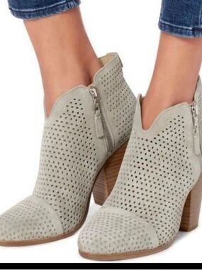rag & bone Margot Perforated Suede Ankle Booties in Light Gray- 39